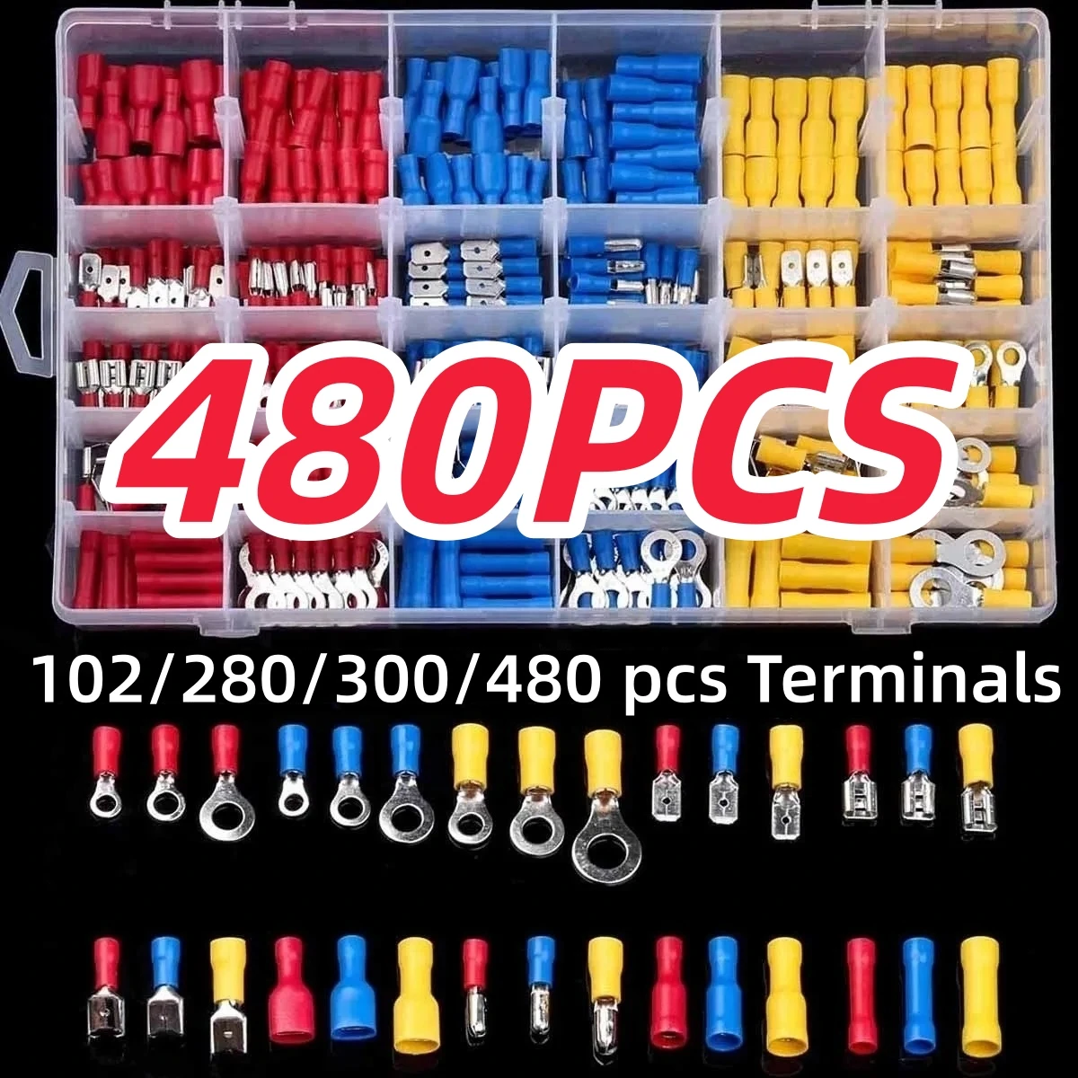480/280/102PCS Wire Connector Kit Male Female Insulated Terminals Cold Crimp Terminals Assorted Crimp Terminals Spade