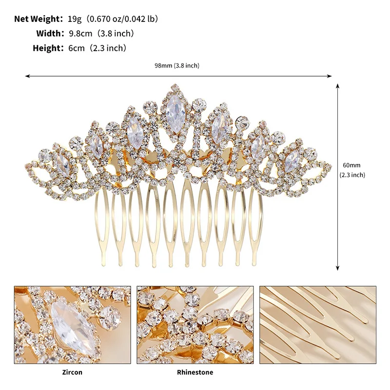 Fashion Bridal Wedding Rhinestone Crystal Bride Hair Comb Headpiece Ornaments Bridal Hair Comb Accessories