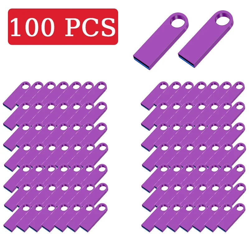 JASTER 100 PCS LOTE USB Flash Drive 64GB Metal Memory Stick 32GB Mini Pen Drive 16GB Purple USB Stick 8GB Black Storage Devices