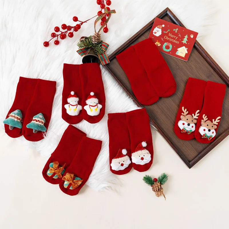 Winter Thicken Cute Christmas Baby Socks For Boys Girls Cartoon Soft Cotton Anti Slip Solid Newborn Toddler Sock Kids Socken