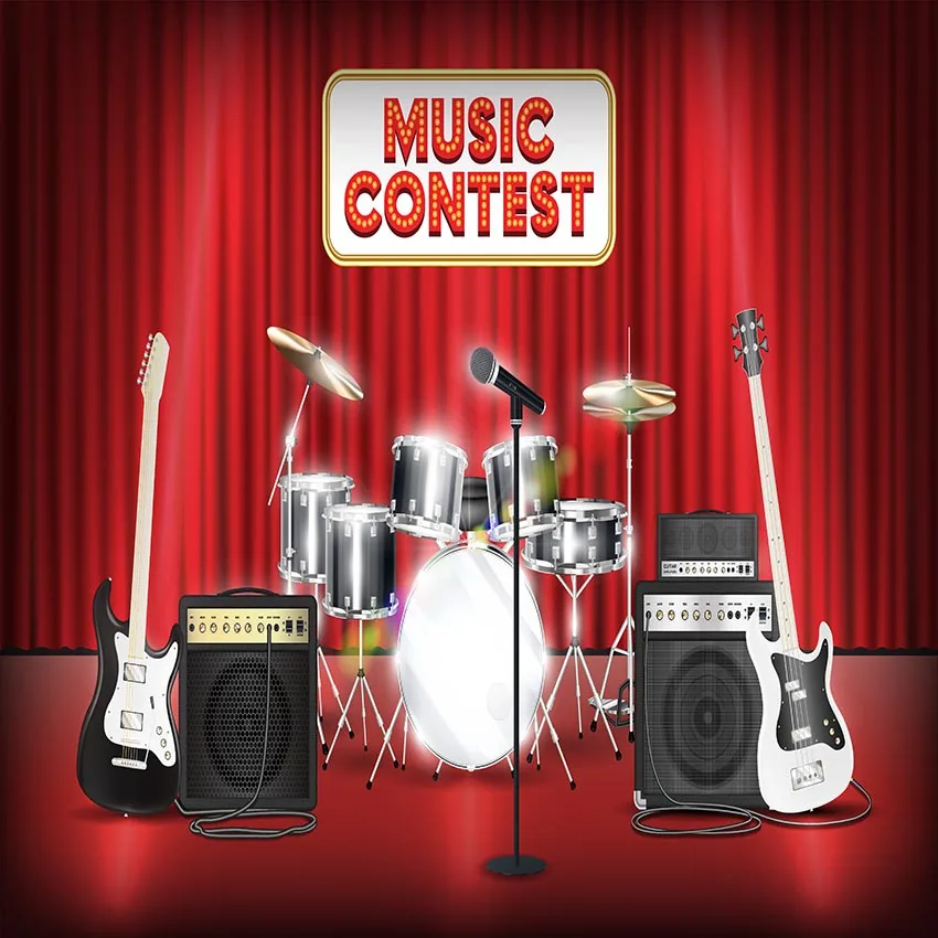 10x10FT Drum Kit Rock Roll Music Band 50s Diner Pub Disco Contest Custom Backdrop Photo Studio Background Vinyl 300cm x 300cm