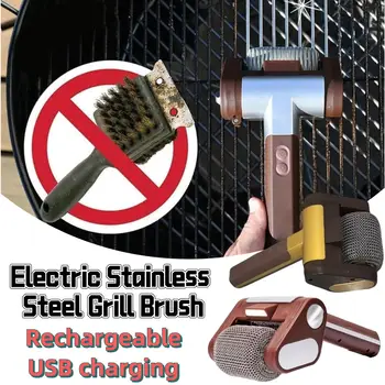 Elektryczny grill rolkowy ze stali nierdzewnej, wymienne głowice szczotek, bezprzewodowa szczotka do grilla, narzędzia do czyszczenia grilla, akcesoria do grilla 8 best sales narzędzia do grilla - №8