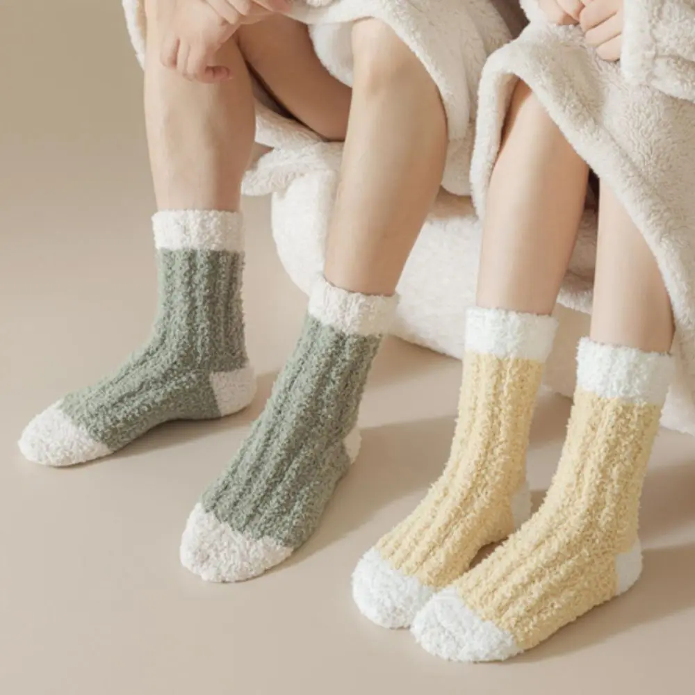 

3Pairs Comfortable Thickened Coral Fleece Socks Winter Simple Floor Socks Sleeping Hosiery Mid Tube Socks Women Winter