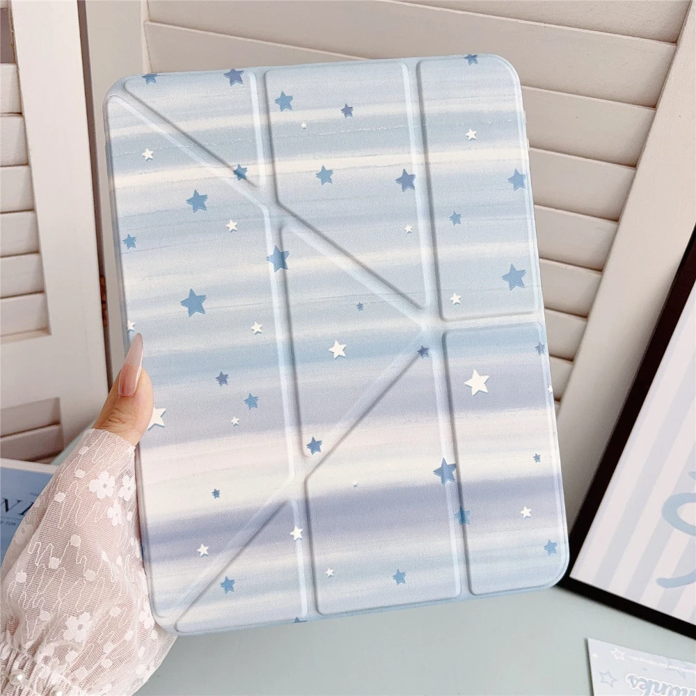 Korean Gradient Blue Striped Star Y2K Cover For iPad Pro 13 11th M5 M4 12.9 A16 10 8 7 9th 10th Air 11 M2 M3 Mini Tablet Case