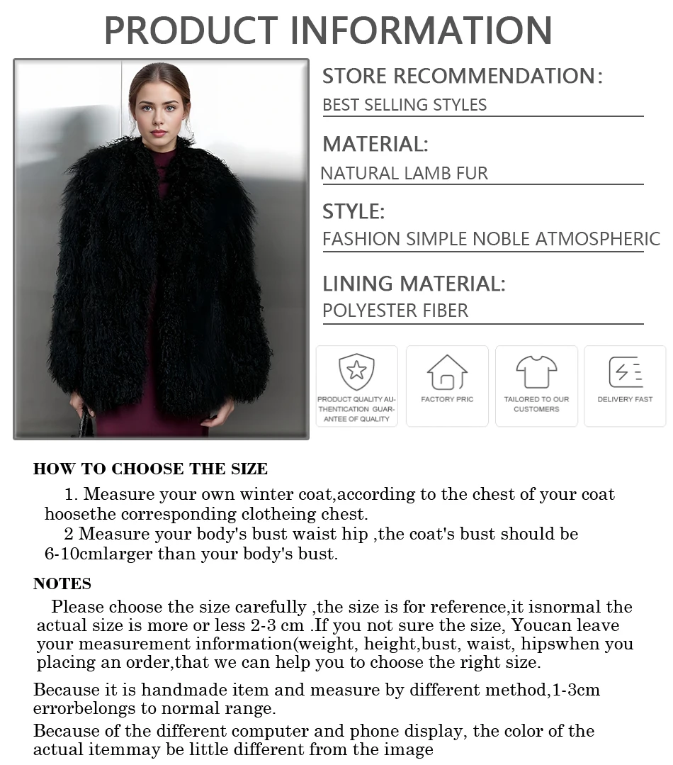 Cappotto di vera pelliccia mongola Cappotto di lana di pecora da donna nero Cappotto corto di pelliccia di agnello con colletto Giacca pelosa Cappotto di pelliccia naturale di lusso