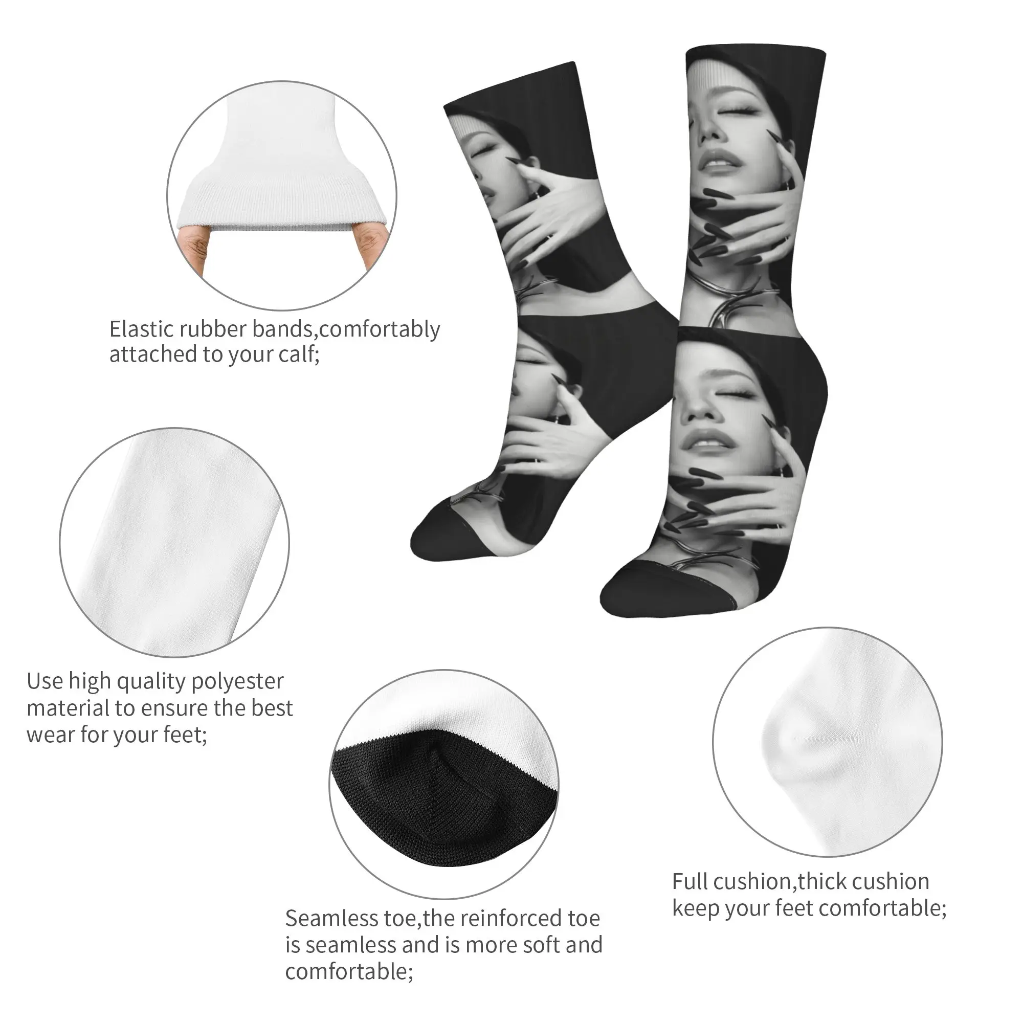 ถุงเท้าลายกราฟิกแฟชั่น Zayn Malik & Jisoos 2025 Eyes Closed ถุงเท้ากันลื่นสำหรับฤดูหนาว ถุงเท้าคู่รักสำหรับเล่นกีฬากลางแจ้ง ถุงเท้านุ่ม