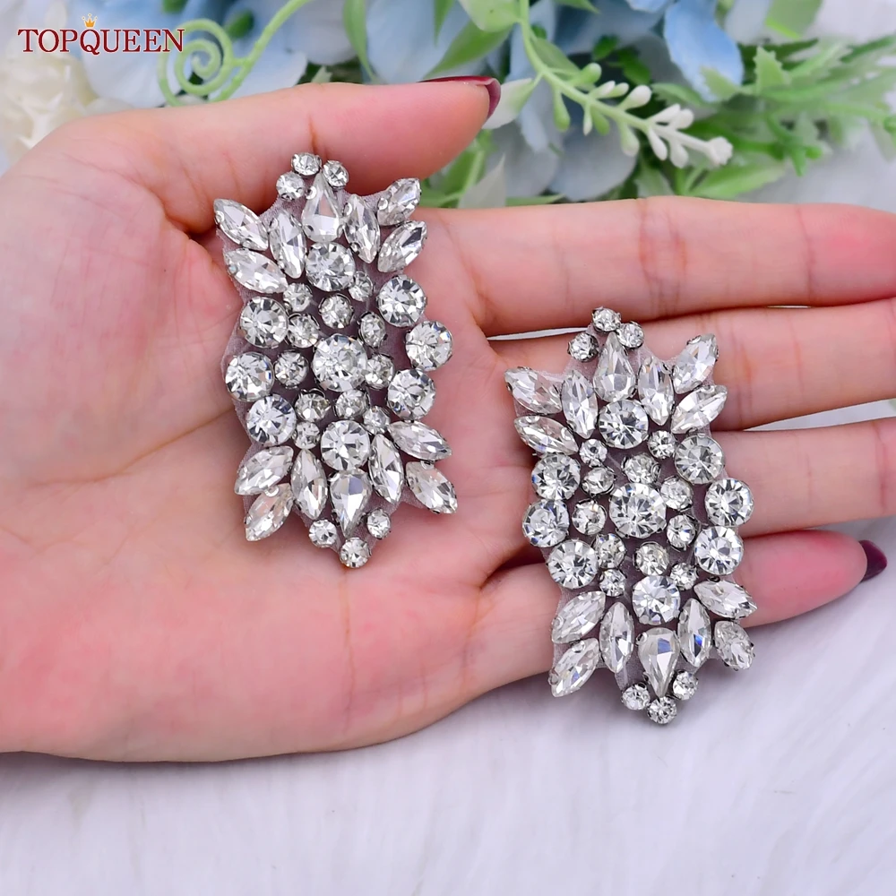 TOPQUEEN Silver Rhinestone Trim Collar Epaulets for Women Blouse Collar Detachable Denim Jeans Patches Diy Sew on Patches  SP05