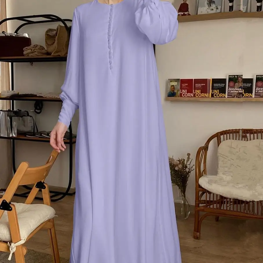 Mulheres muçulmanas elegante chiffon simples cor sólida macio vestido longo cintura-gravata vestido de camada dupla robe abaya botão