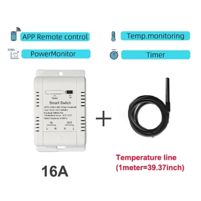 N82R Tuya Wifi 16A Smart Temperature Switch Tuya Wifi Power Monitor Remote Control Smart Temperature Switch