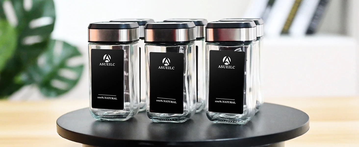 35 Stück Gewürzgläser mit 360 ° Drehbare Deckel, 120 ml Glasbehälter, 3 einstellbare Einstellungen, Speisekammer-Organizer für Kräuter, Gewürze – Detail 3