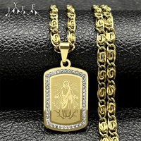 Christ Jesus Medal Pendant Necklace for Women Men Stainless Steel Gold/Silver Color Rhinestone Christian Chain jewelry