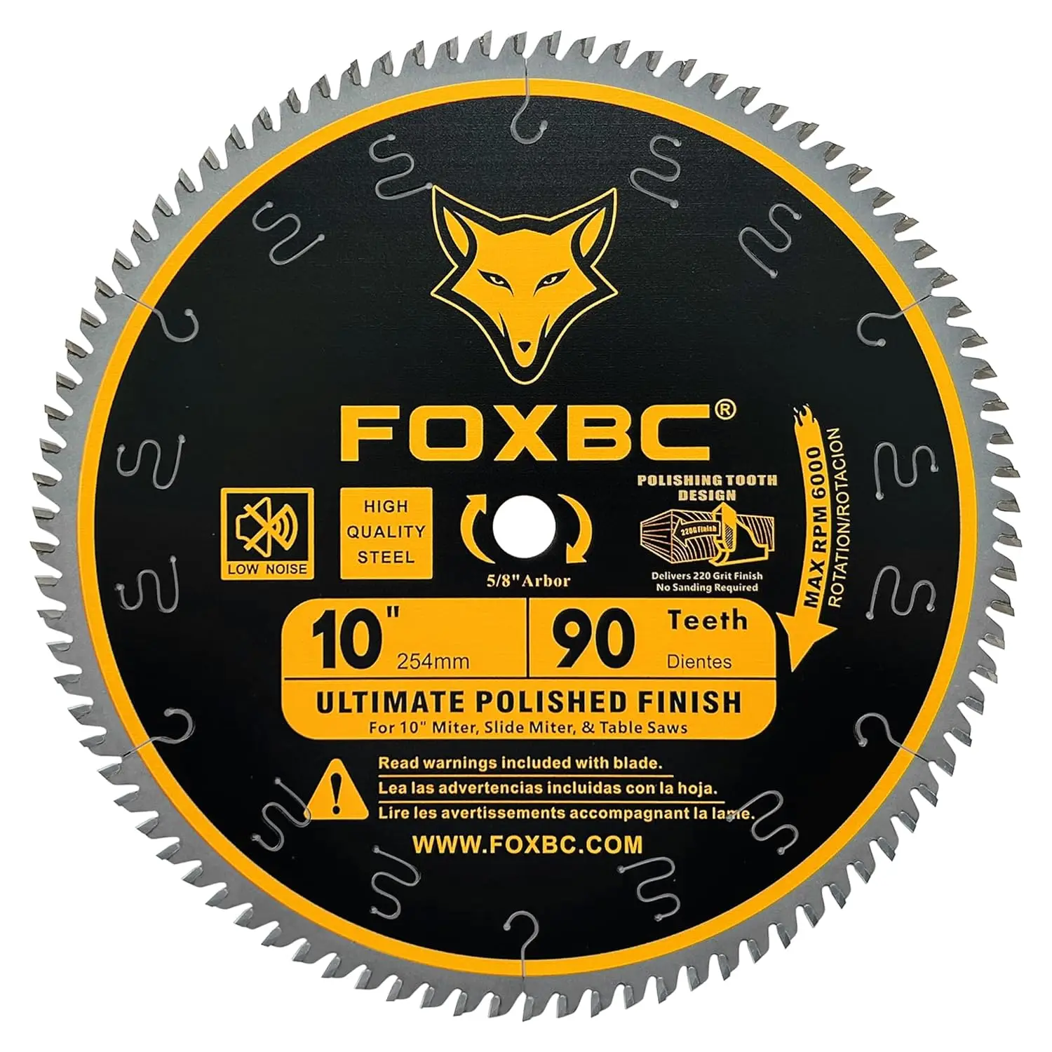 

10-Inch 90-Teeth Polished Saw Blade for Wood, 5/8-Inch Arbor - Smooth Cuts