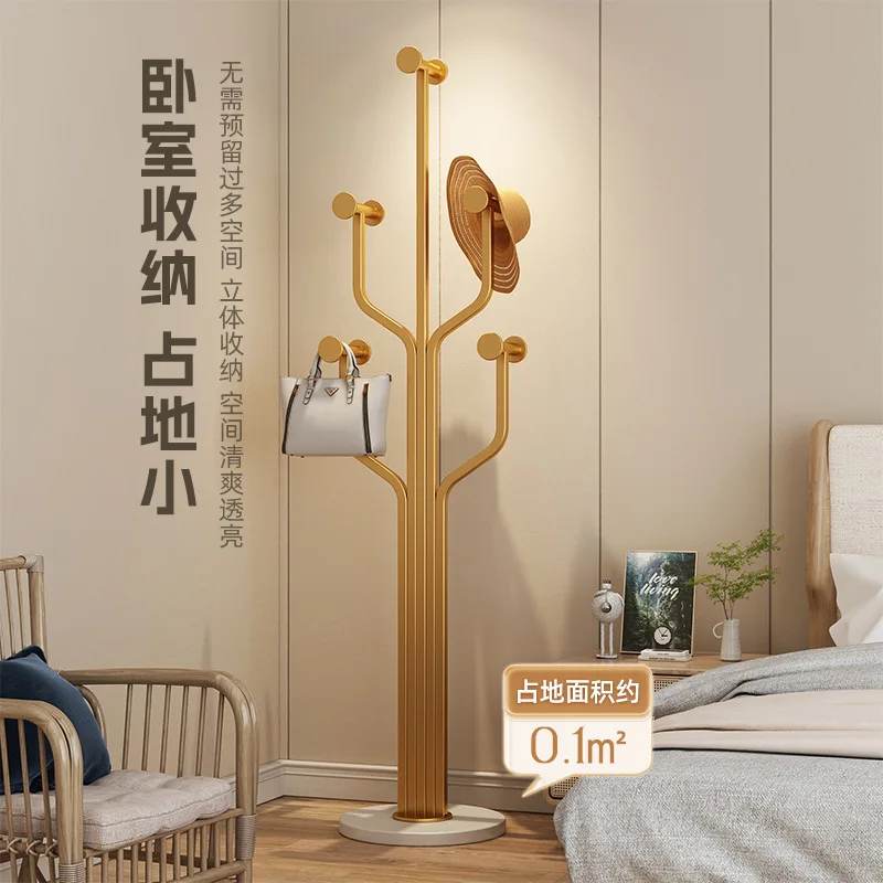 Coat rack Floor-to-ceiling wrought iron hanger in bedroom Household living room bag rack Marble clothes rack