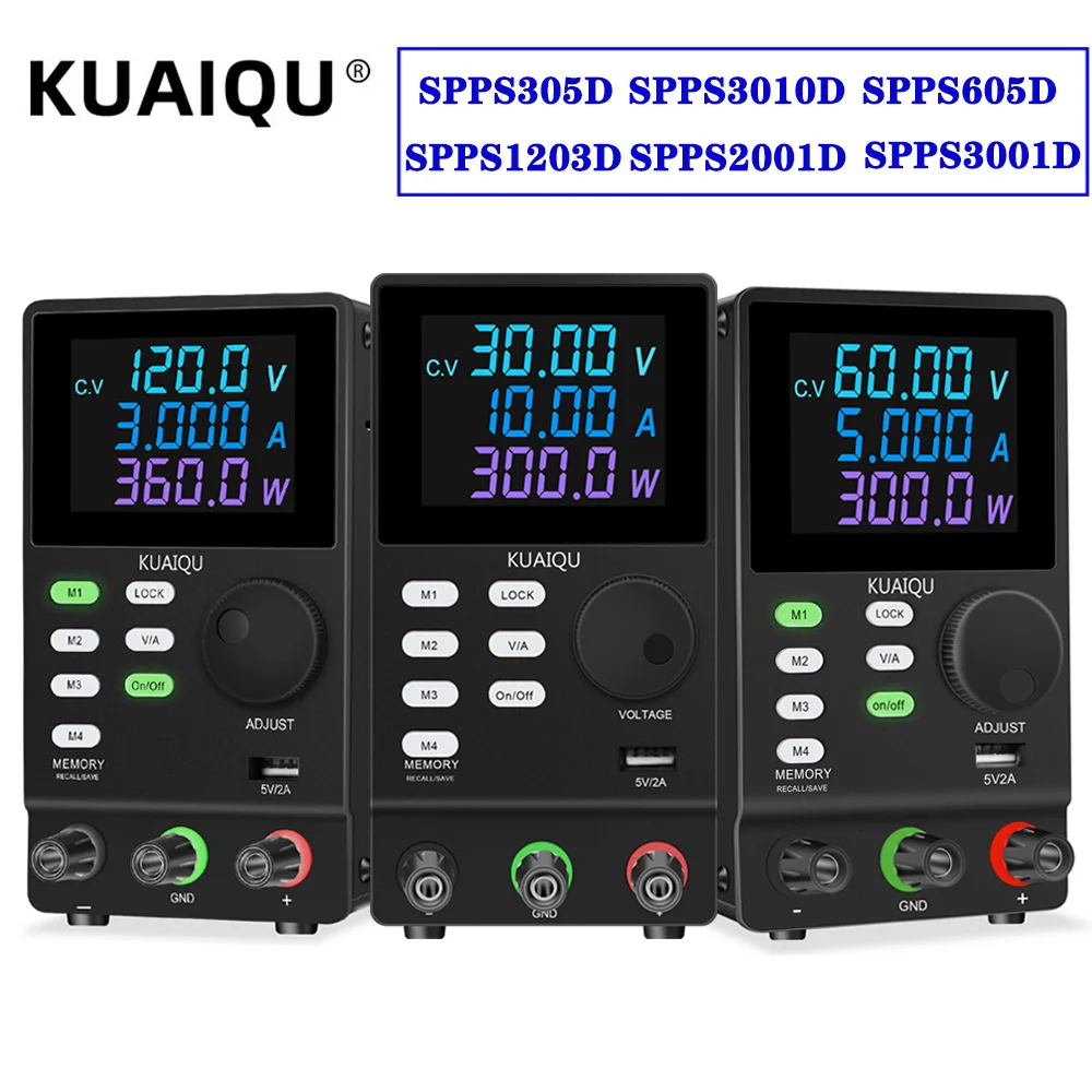 

KUAIQU 30V10A/200V1A/60V5A Desktop Programmable Voltage Regulator Lab Power Supply USB Output DC/AC Adjustable LCD Color Display