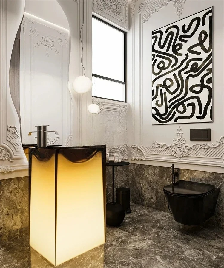 

Прозрачный светящийся хрустальный отель из смолы, умывальник для рук, умывальник, раковина-колоннаEsmt163