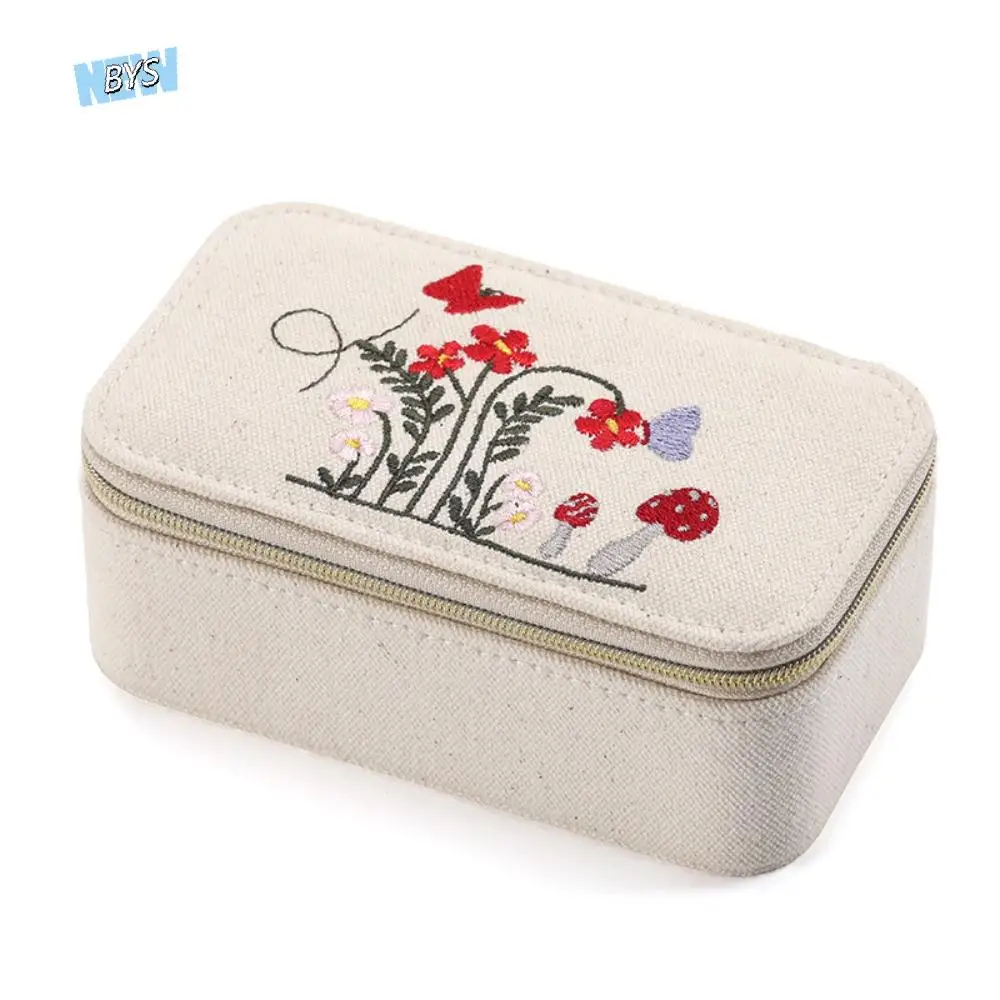 

Вышитая шкатулка для хранения ювелирных изделий, мини-органайзер, серьги, ожерелье, кольцо, шкатулка для драгоценностей, пчела, гриб, витрина для ювелирных изделий, подарок