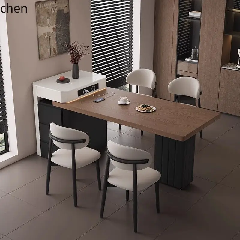 YFY  Solid Wood Island Dining Table Integrated Home Small Apartment Extendable Modern Simple Rock Board Island Dining Table