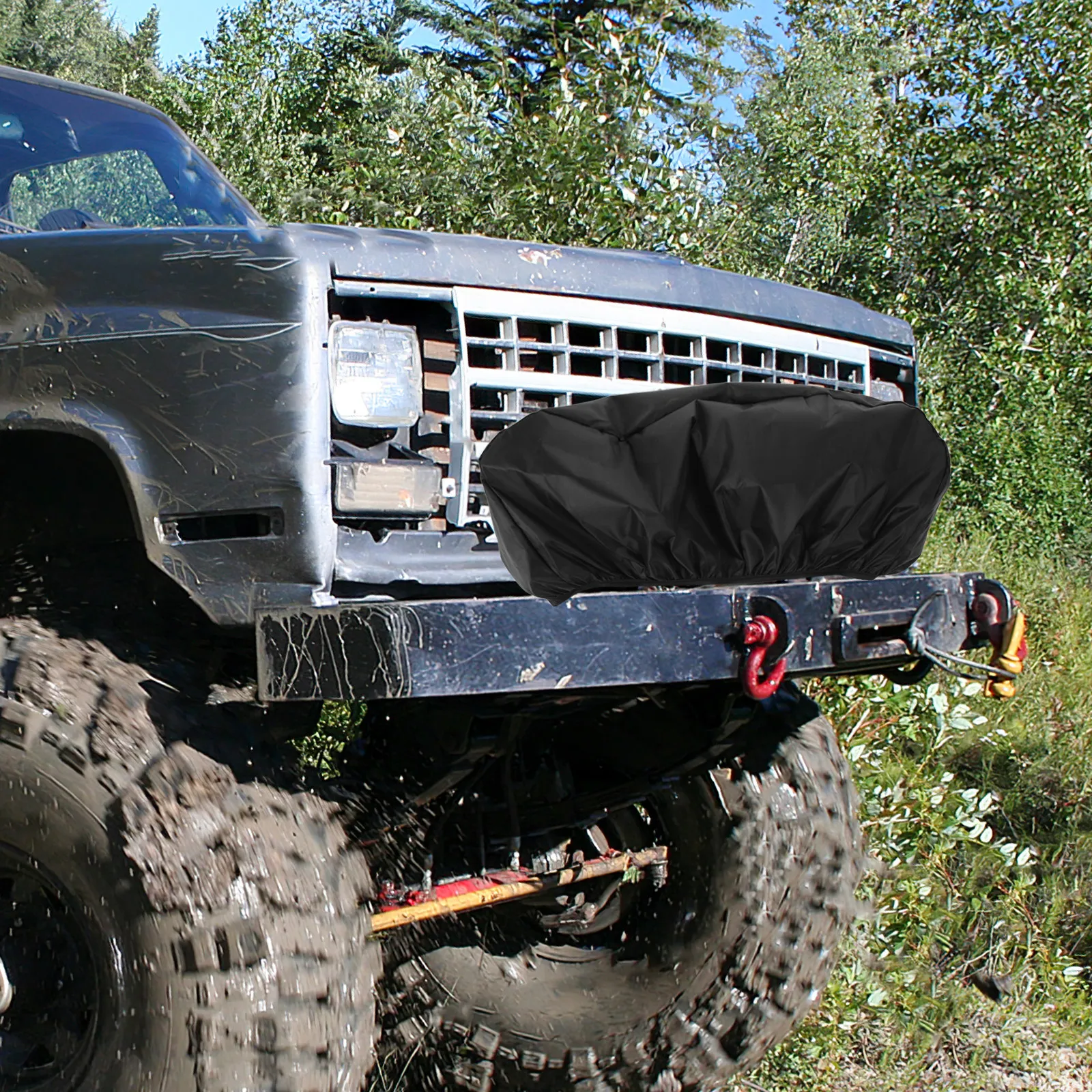 

Winch Protector Heavy Duty Waterproof 420D Oxford Cover 60x17x25cm Protective Shield Car Winch Guard Weather Resistant Cover