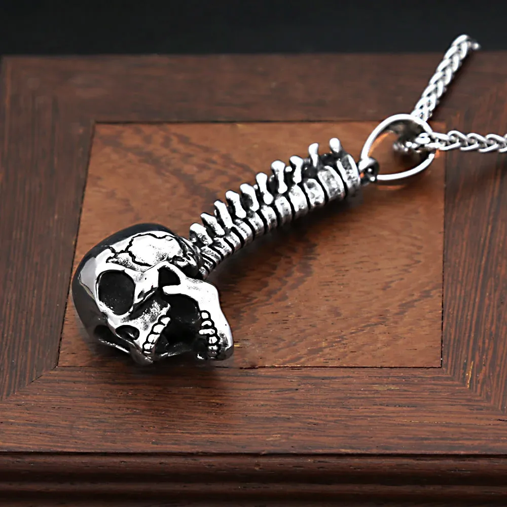 Gothic Skull Spine Stainless Steel Pendant Necklace For Men Women Punk Hip Hop Bottle Opener Fashion Personality Jewelry Gifts