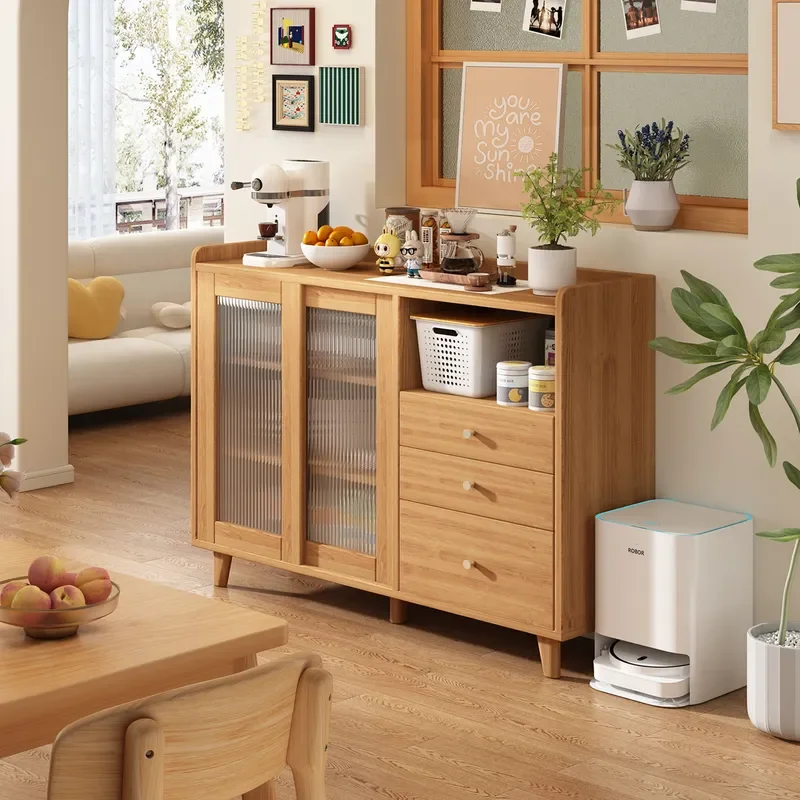 Wholesale Solid Wood Dining Sideboard Cabinet for Kitchen Living Room Storage Tea Cart Buffet Server with Drawers and Shelves