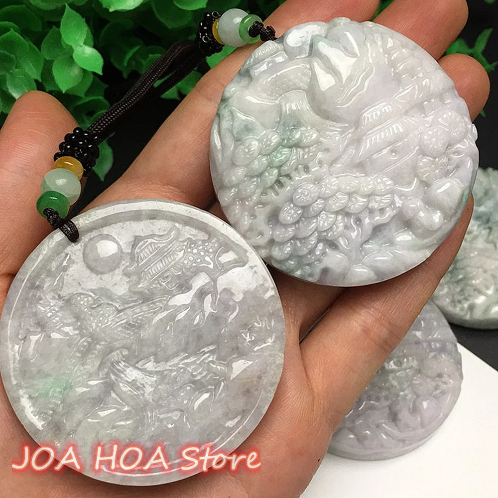 New Landscape FengShui Brand Jadeite Pendant Natural Original Texture Jade Men's Women's Hand-crafts Necklace Chain Jewelry