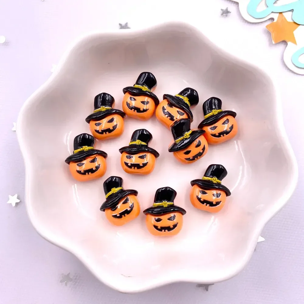 30szt Żywica Mini Kolorowy Malowany Nietoperz Dynia Czaszka Duch Kot Figurki Płaski Tył Scrapbook DIY Halloween Decor Nail Art Crafts