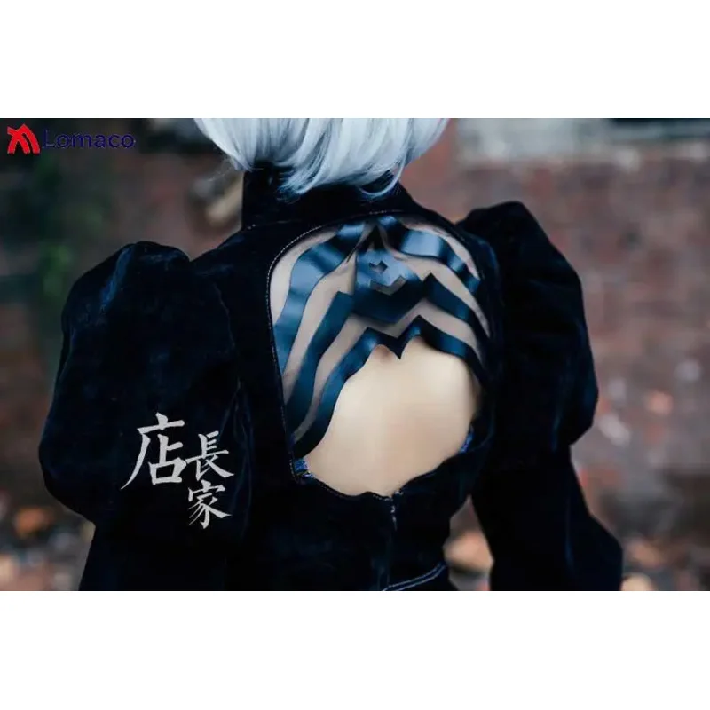 

qq681Velvet NieR Automata YoRHa No.2 Type B Костюмы для косплея 2B Униформа Платье + повязка на голову + повязка на глаз + перчатки + чулки