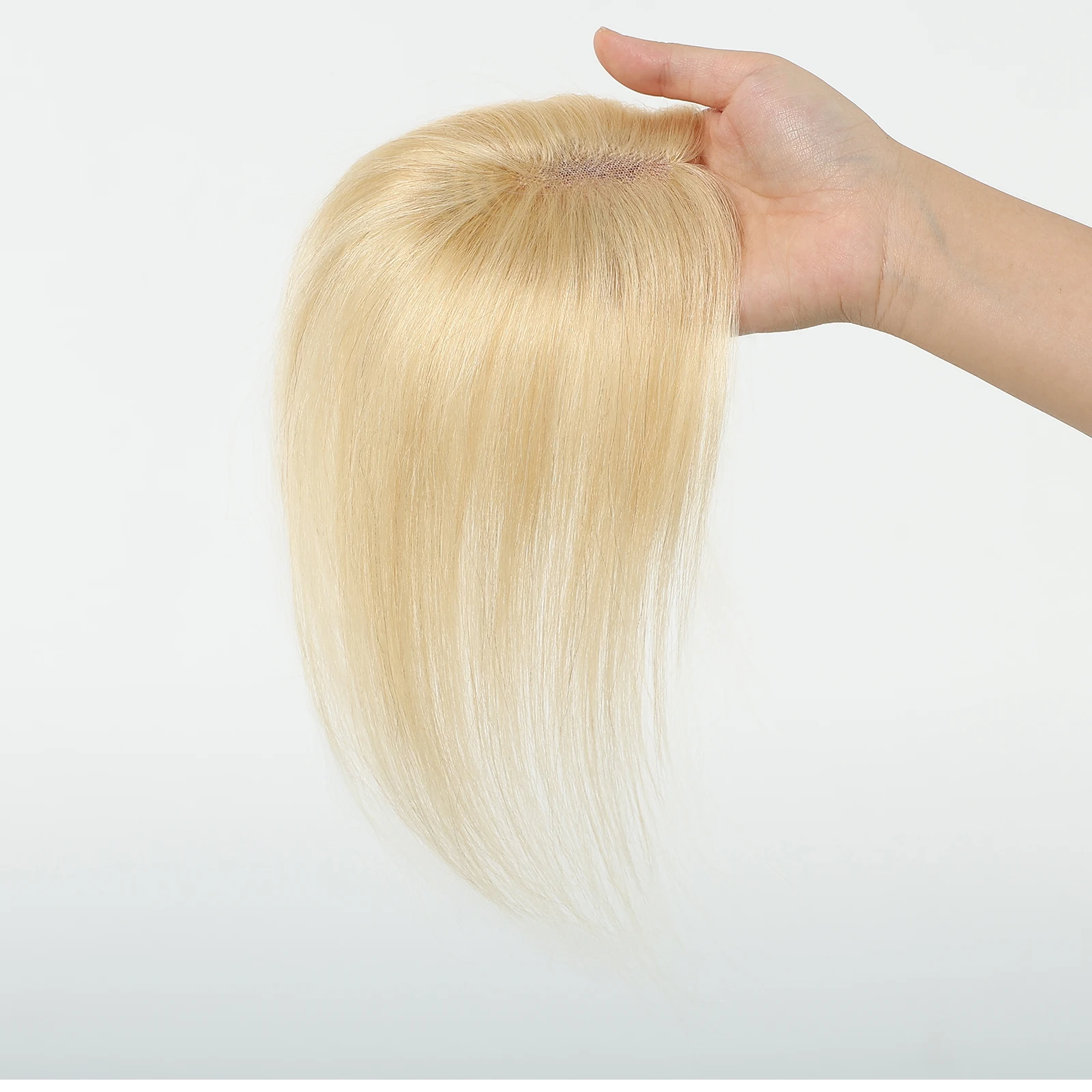 10 Inch Real Human Hair Topper Light Blonde 100% Human Hair Silk Straight Clip in Hair Pieces for Women with Loss Hair Daily Use