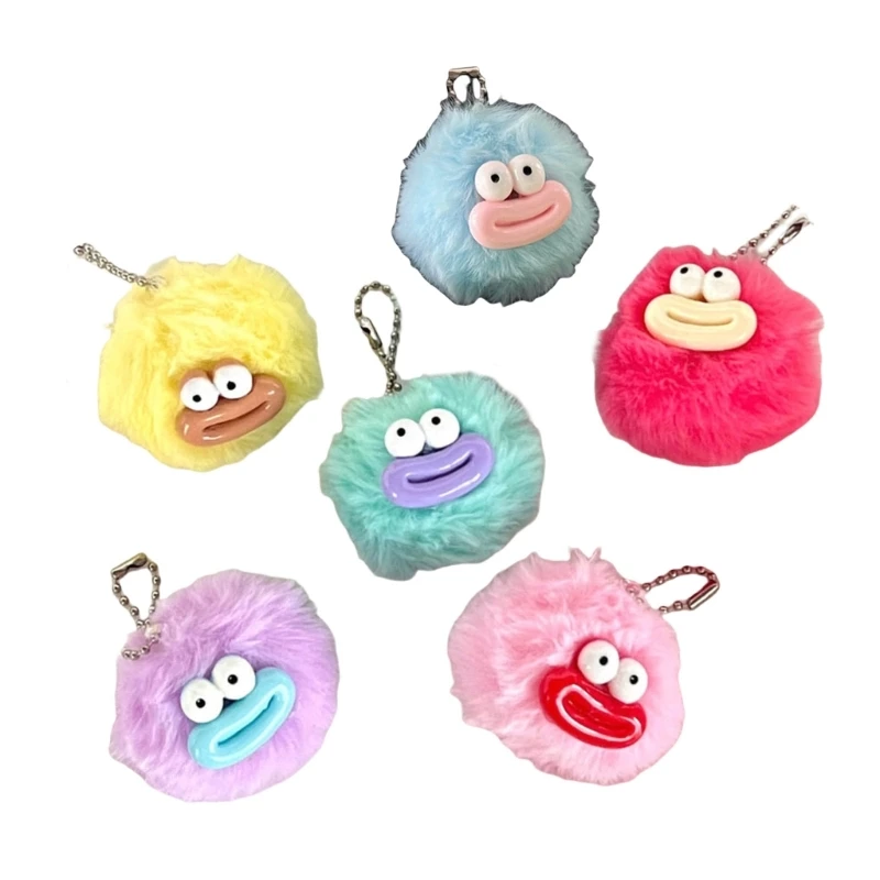 Furry Plush Balls Keychain Pendant with Sausage Mouth Figure for Bag Decors E74B