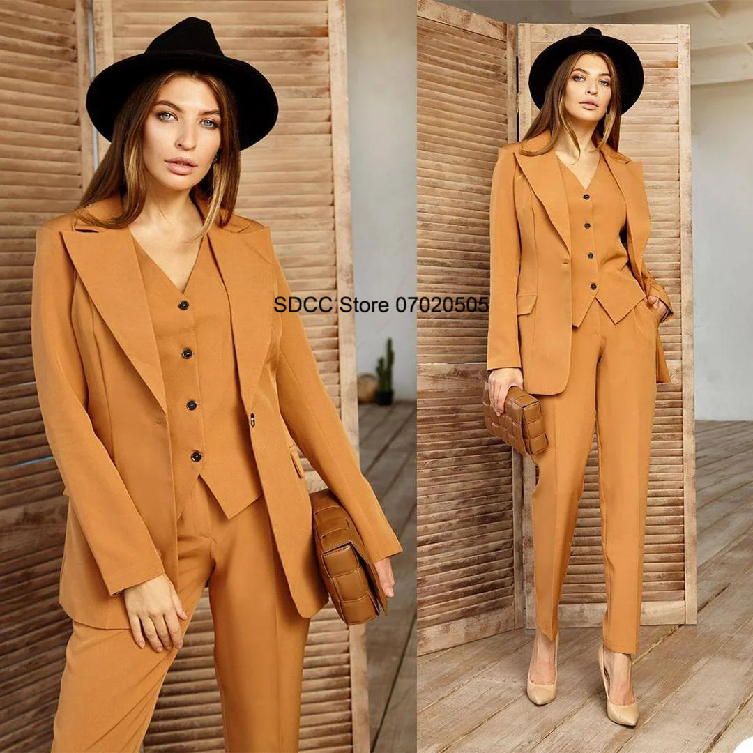 

Elegant Women's Slim Fit Suit 3 Pieces 1 Button Lapel Dress Wedding Party Lady Blazers Jacket Vest Pants