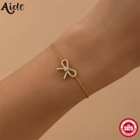 Aide 925 Sterling Silver Sweet Bow Adjustable Bracelets for Women New Fashion Rhinestone Party Jewelry Women's Hand Bracelets