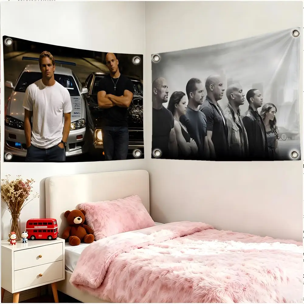 Movie Action Fast & Furious Flags Four Ring Borderless Art Decor Indoor Outdoor Use Simple Hang And Install