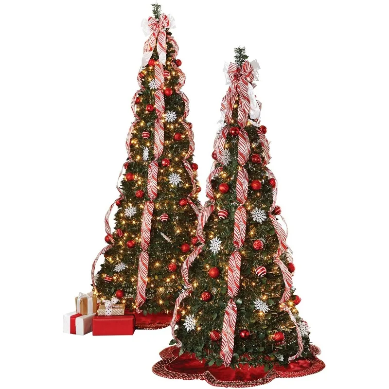 Fully Decorated Pre-Lit 71/2' Pop-Up Christmas Tree Red White