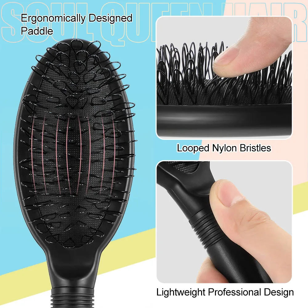 Loop Wig Brush Hair Extension Brush Brushing Styling Detangling Loop Hair Brush for Natural and Synthetic Hair （Rose Red /Black）