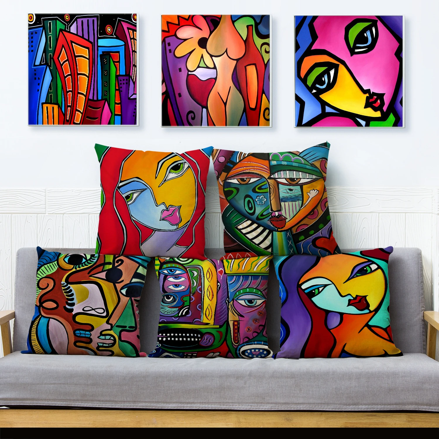 

Colorful Abstract Painting Cushion Cover for Sofa Home Car Decor Nordic Style Cartoon Girl Pillowcase Polyester Pillow Case