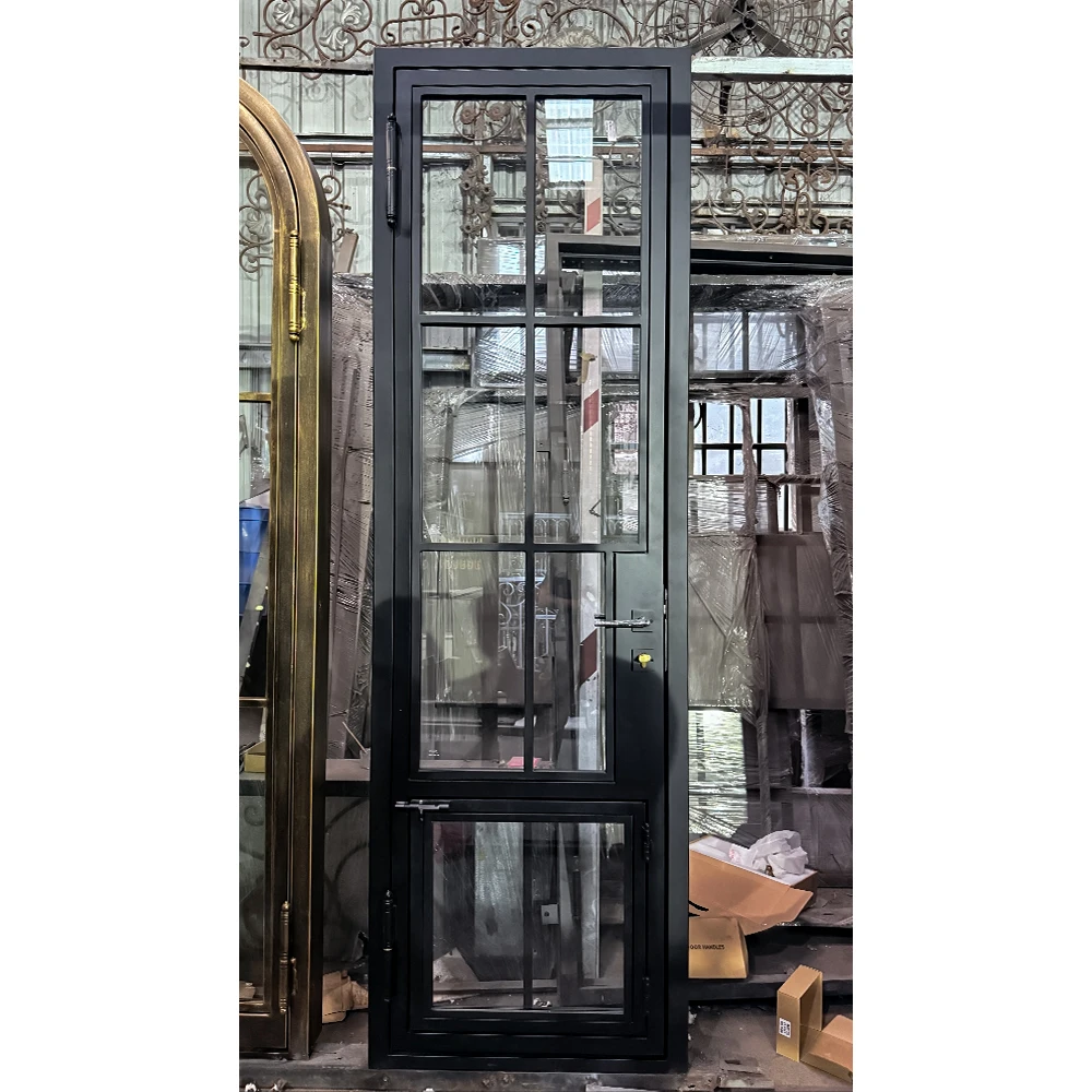 Security Steel Glass Doors, Dog Door for Small Pets, Slim Line Crittall Style, Commercial Use, Sound Entry, Outdoor Hotel Villa
