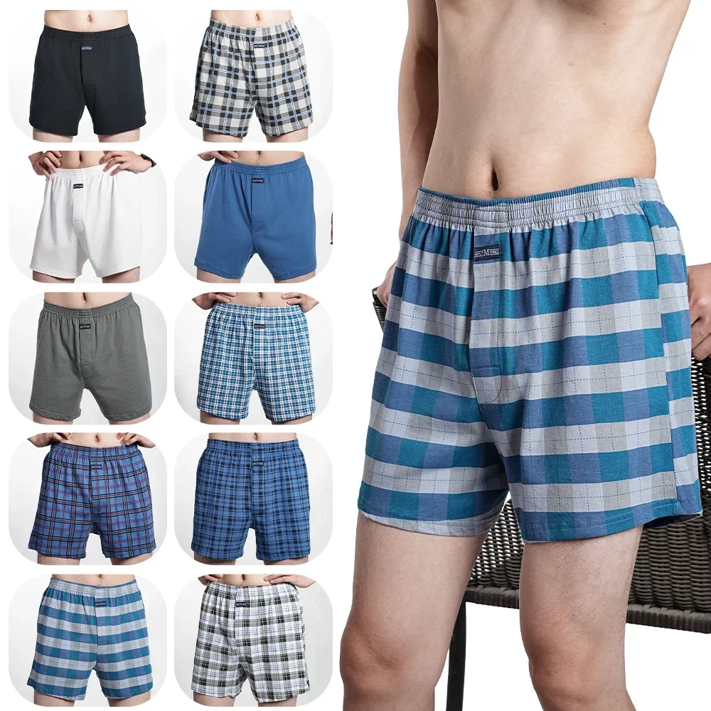 Calzoncillos bóxer de algodón puro para hombre, ropa interior de cintura alta, calzoncillos grandes informales a cuadros, pantalones Aro de talla grande, pantalones de pijama para estar en casa, M-3XL