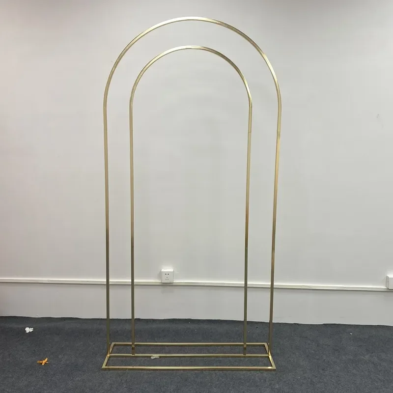 

Gold-Plated Double Arch Outdoor Wedding Flower Display Rack, Door Frame, Birthday Party Backdrops, Welcome Sign, Balloons Stand