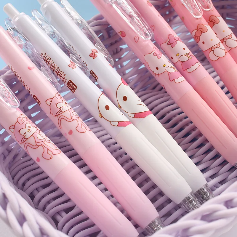 4Psc Set Sanrio Hello Kitty Gel Pens Girls Stationery Press Pen Kawaii Pink Student Dedicated Pen School Supplies Children Gift