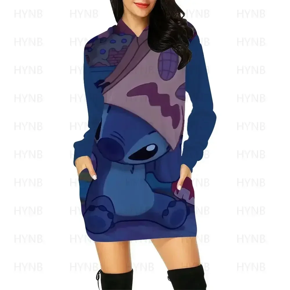 Y2k Stitch Dresses for Women 2024 Disney Woman Clothes Mini Dress With Hood Hoodie Kawaii Fashion Luxury Party Sweater Dress 5XL