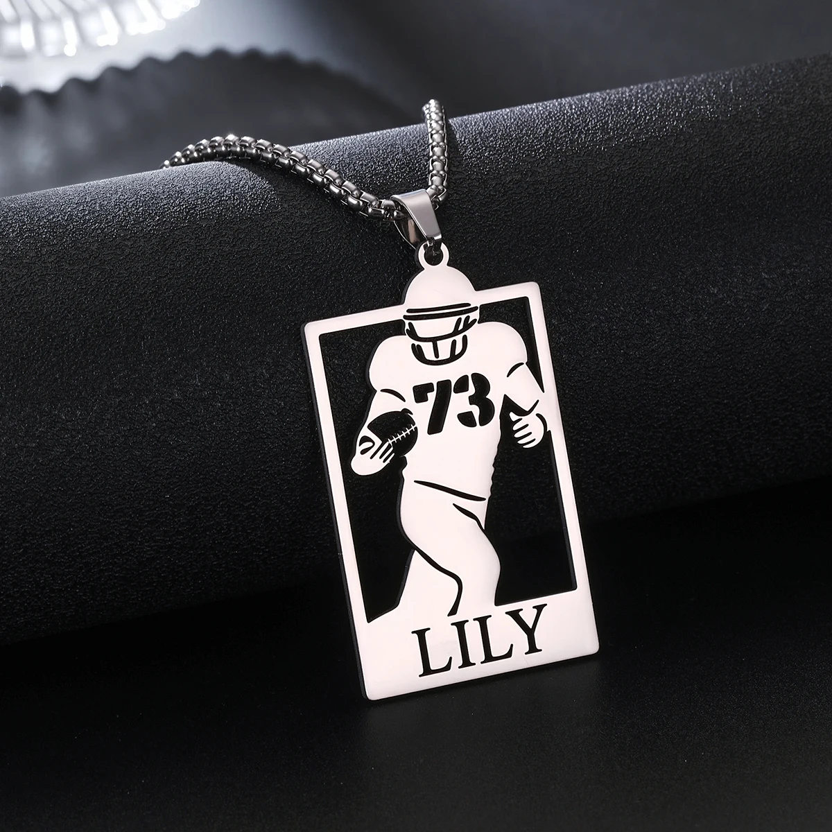 

Custom American Football Player Necklace, Personalized Name & Number Stainless Steel Pendant, Exclusive Jewelry for Sports Fans