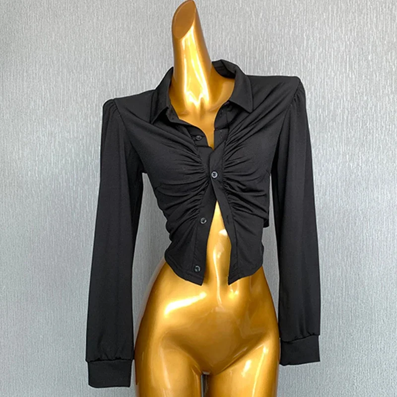 

New Latin Dance Tops Women Black Long Sleeves Shirt Short Style Practice Tops Rumba Cha Cha Dance Clothing Training Wear NV19885