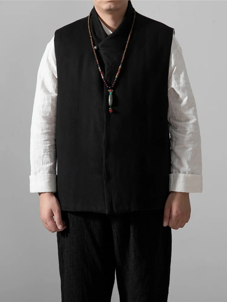 

Men's Thiened Warmth Vest 2024 New Winter Sle Button Decorated V-ne Cotton Blend Fabric Regular Length Chi