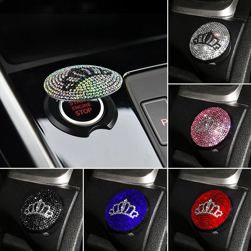 

Car Engine Start Button Cover Ignition Switch Sticker Universal Crown Design Push Start Decorstion Car Interior Accessories