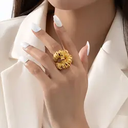 Kshmir Metal Lava Irregular Textured Open Rings for Women European American Exquisite Party Retro Jewelry Accessory