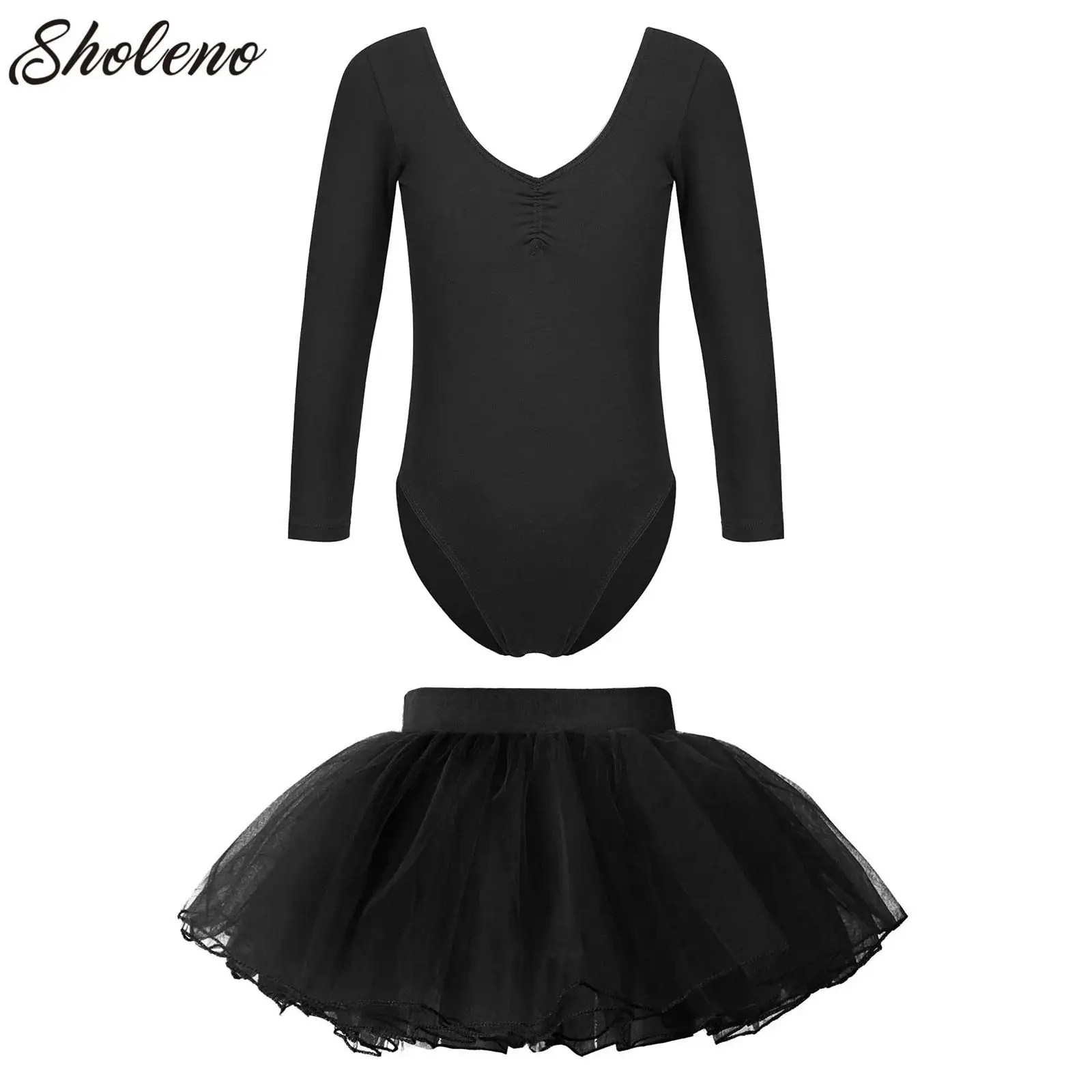 

Girls Ballet Tutu Dress Long Sleeve Ruched Gymnastics Leotard with Tutu Mesh Skirt Kids Ballerina Dance Performance Costumes