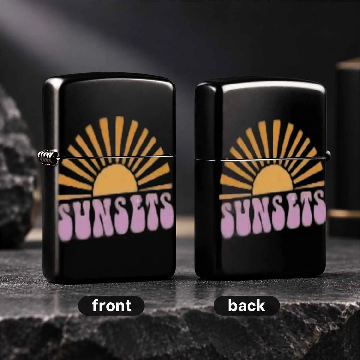 Retro Sunset Pattern Portable Lighter, Warm Orange Purple Contrast Color Stylish Daily Carry Accessory, Multi-Scenario Practical Decorative Small Item For Home Outdoor Travel, Exquisite Creative Gift For Friends Family  A Humorous And Inter