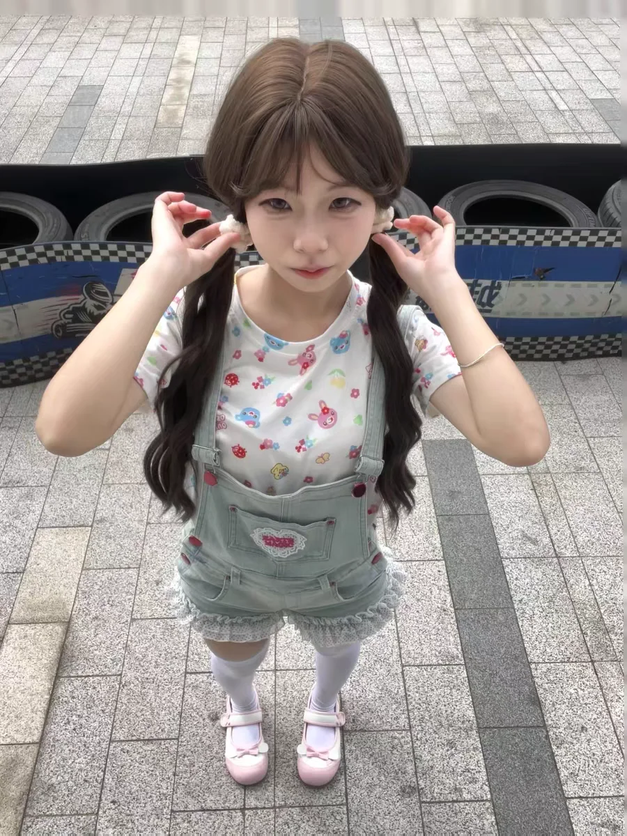Monos vaqueros bonitos Y2K, plones cortos atrevidos de estilo japonés, traje dulce para hija, plones cortos de dop...