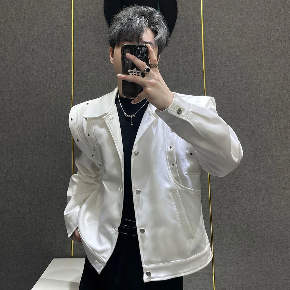 Mens Deconstructed Layered Riveted Jacket Streetwear Fashion Youth Nightclub Versatile City Boy Long Sleeve Outerwear Top 2026