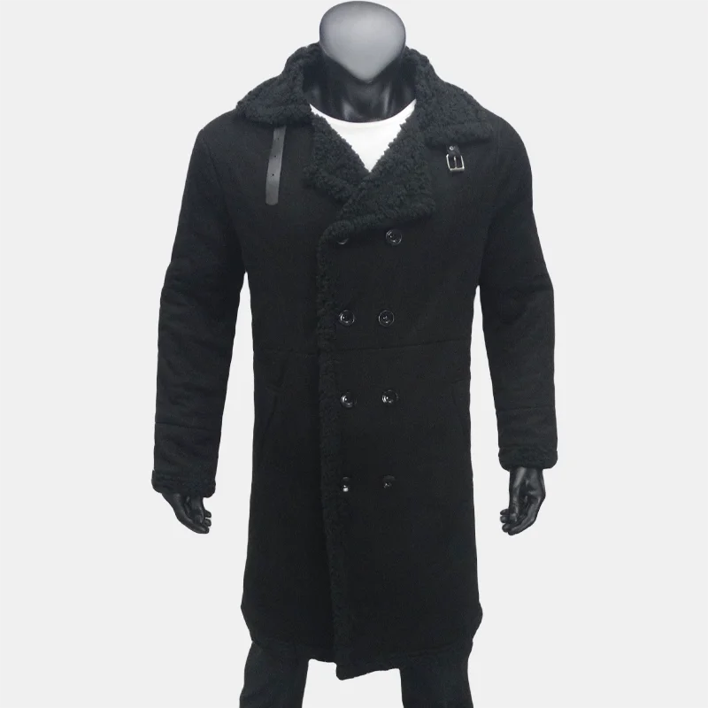 Men's Trench Clothing  Long Outerwears  Fleece Lining Men's Coat Thickened Imitation fur Men's Coats Warm Windbreaks EU Size